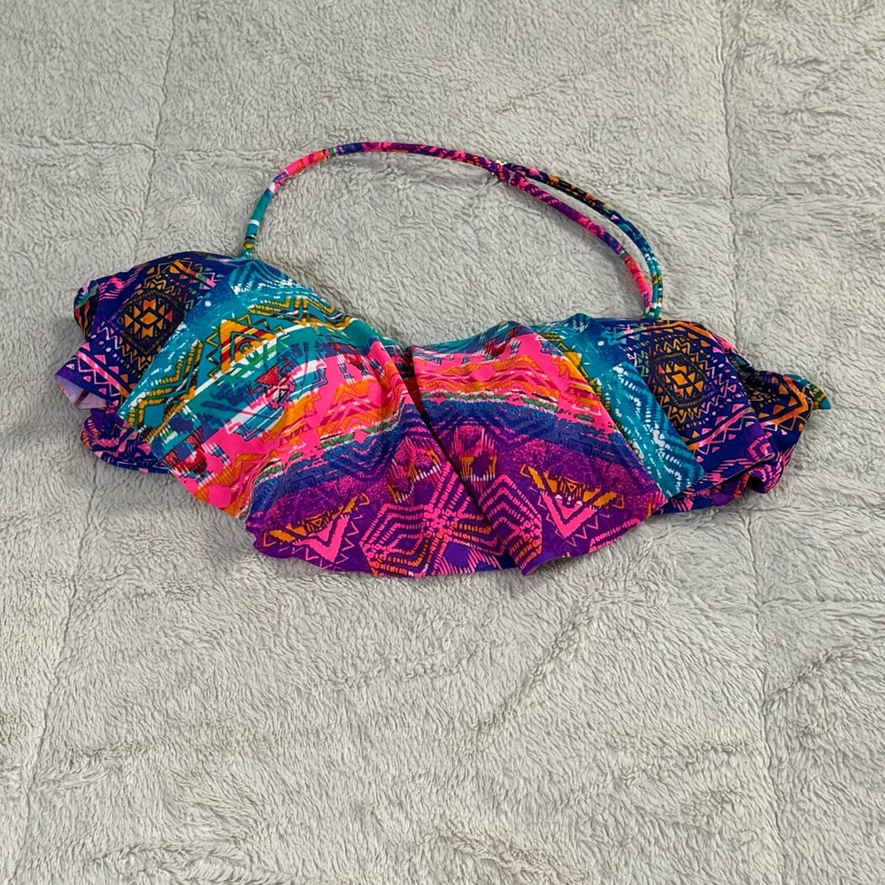 Jessica Simpson Womens Vibrant‎ Bright Trippy Aztec Pattern Bikini Top Medium
